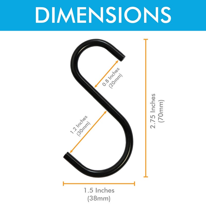 Millennial Essentials Heavy Duty S Hooks Metal S Shaped Hook Black Hanging Hooks 2.75â€ Hangers for Kitchenware Pots Pans Plants Bags Towels - Image 3